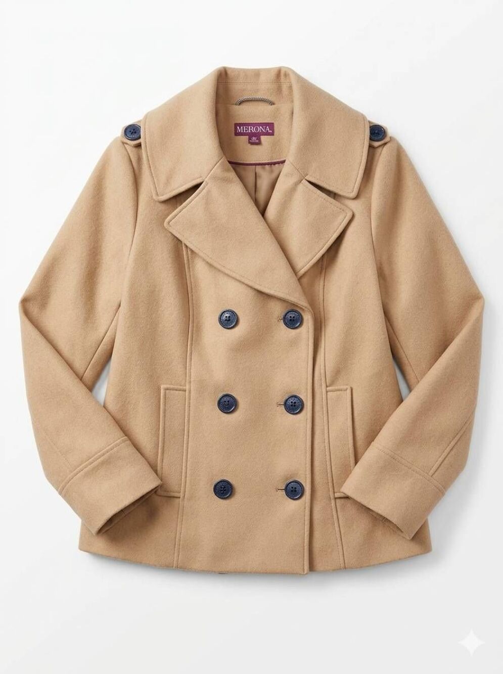 🐞Tan Double Breasted Wool Blend Heavyweight Jacket Large